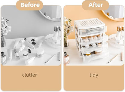 Gonice White Desk 4 Drawer Organizer, Plastic Small Drawer Storage, Desk Storage for Office and Home