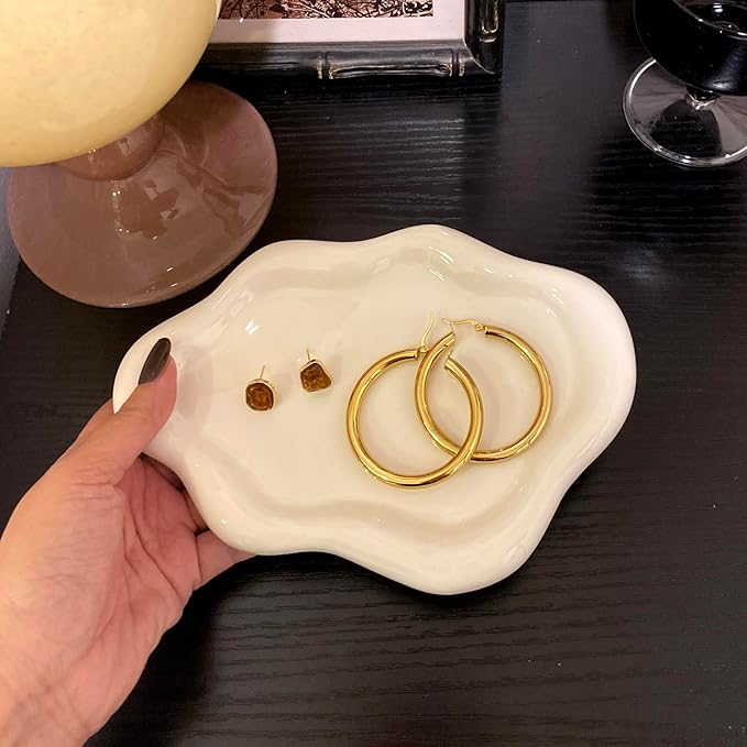 Conviv Ceramic Jewelry Tray,Ring Dish Holder,Perfume Trinket Dish,Key Bowl Vanity Cute Things Room Decor Aesthetic, Birthday Mother's Day Christmas Warm House Gifts for Women(White)