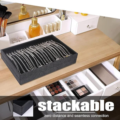 Julysky 2 Pcs/set Stackable Jewelry Organizer Trays，Necklace Tray+Necklace Tray, Jewelry Displays for Selling,Black