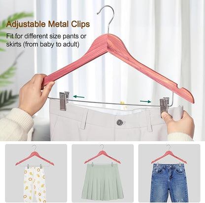 TOPIA HANGER American Red Cedar Wooden Hangers with Adjustable Metal Clips and 360° Swivel Hook, Premium Wood Clothes Hangers 20 Pack for Suit, Pant, Skirt, Jeans, Coat, Jacket-CT28C20