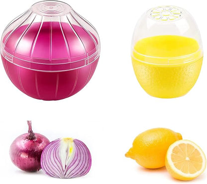 Magicaleast 2PCS Fruit and Vegetable Shaped Savers Onion and Lemon Storage Containers for Fridge Vegetable Crisper Makes Food Stays Fresh Longer