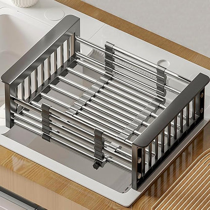 Large Dish Drying Rack for Kitchen Counter/Sink, Expandable Stainless Steel Sink Organization and Storage Essentials, Home and Appartment Decor, 8.86" W x 11.22"-18.5" L,Black