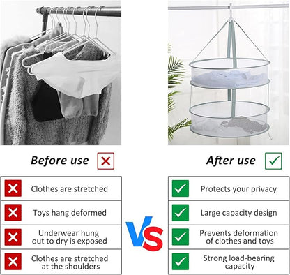 AUTODECO 2 Pack 3-Tier Folding Mesh Clothes Hanging Dryer, Sweater Drying Rack, Large Laundry Drying Rack, Lay fold Flat Dry Hanger, Mesh Clothes Hanging Dryer - XL(3Tier)+XL(3Tier)