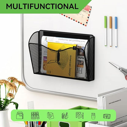 Magnetic File Holder - Heavy Duty Wall File Organizer for Refrigerator & Whiteboard - Strong Magnet Mail Holder & Magazine Rack, No Drilling Document Storage Basket for Office Cabinet