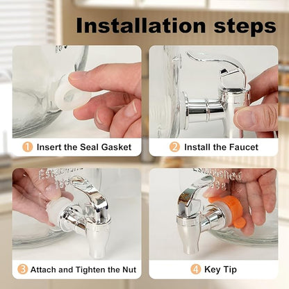 2-Pack 1.25 Gallon Glass Laundry Detergent Dispensers with Stainless Steel Faucets - Effortless Pouring, with Screw Lid, Stand, and Rubber Drip Mats for Fabric Softener & Laundry Soap