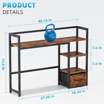 Marbrasse Desk Shelf with Drawer, 40" Desk Hutch for Computer Monitor, Wooden Desktop Bookshelf Storage Rack for Home Office Dorm - Dark Brown