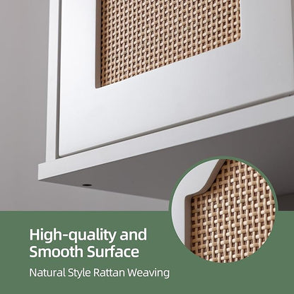 OONNEE Over The Toilet Storage Cabinet, Above Toilet Organizer with Rattan Door, Modern White Finish, 13x25 inch Space Saving Bathroom Medicine Cabinet