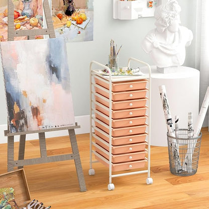 Giantex 10-Drawer Storage Cart w/Universal Wheel, Rolling Cart w/Handle, Home Organizer Storage Unit w/Removable Drawers, Trolley Utility Cart for Kitchen Makeup Living Room Office Play Room