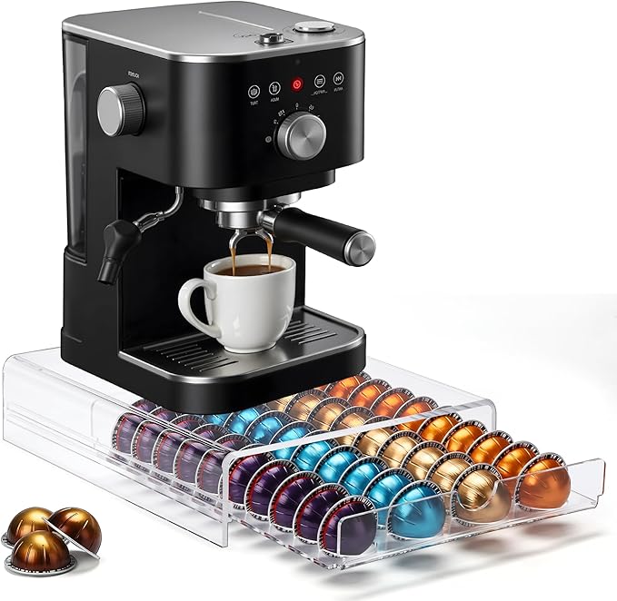 ZhiYo-Life Clear Acrylic Coffee Pod Drawer for Nespresso Vertuo 40 Pod Double Sided Pull Out Organizer