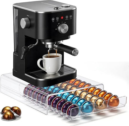 ZhiYo-Life Clear Acrylic Coffee Pod Drawer for Nespresso Vertuo 40 Pod Double Sided Pull Out Organizer