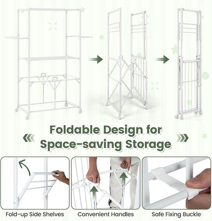 Tangkula Foldable Clothes Drying Rack, 68.5" Aluminum Laundry Rack with Hanging Rods & Drying Shelves, Universal Wheels with Brakes, Indoor Outdoor Garment Rack for Household Use (White)