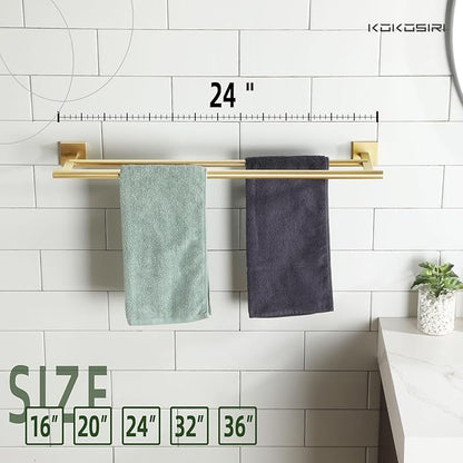 KOKOSIRI Bathroom Towel Bars Double Bath Towel Holders for Toilet Kitchen Cabinet Wall Mount 24 Inch Brushed Gold Stainless Steel B5005BG-L24