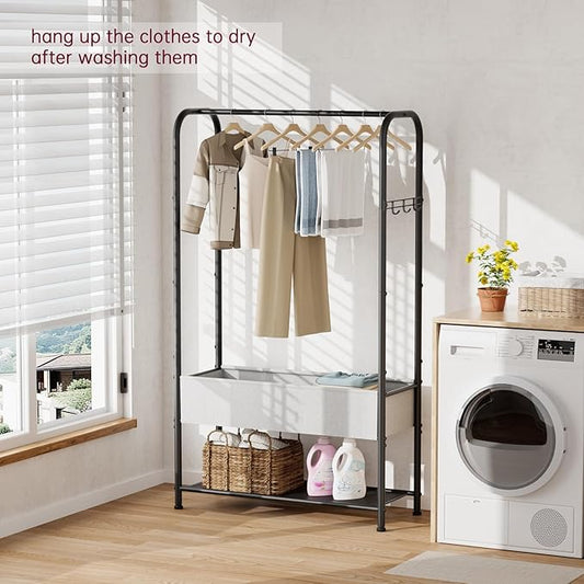 SINGAYE Clothes Garment Coat Rack Drying Clothing Racks Metal Freestanding for Hanging Clothes Portable Closet for Laundry Bedroom Black
