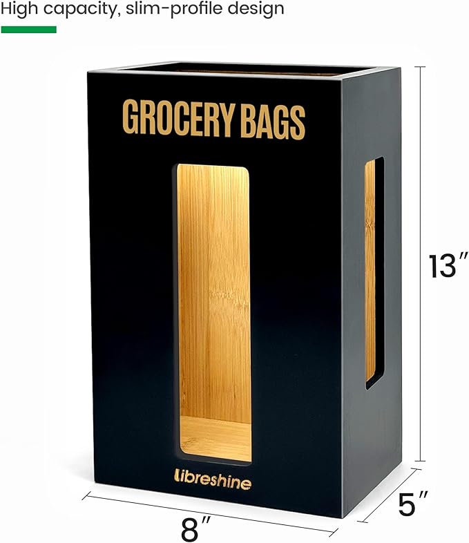 Extra Large Black Bamboo Grocery Bag Holder for Plastic Bags, Under Sink Cabinet or Wall Mounted Organizer, Space-Saving Bag Dispenser for Kitchen, Pantry, Laundry Room, Garage