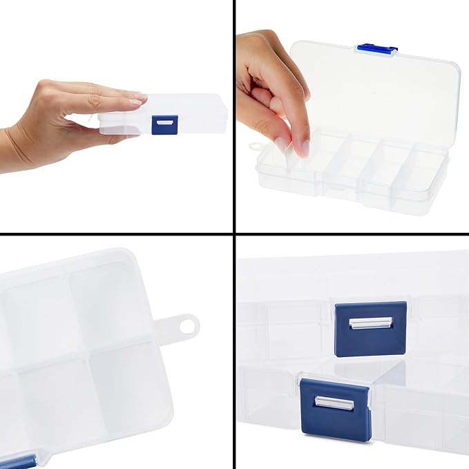 Juvale 12-Pack Mini Tackle Box Organizer - Clear Plastic, 5 x 2.6 x 0.8 In - Customizable Dividers for Screw & Bead Storage - Craft & Earring Storage Containers