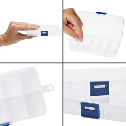 Juvale 12-Pack Mini Tackle Box Organizer - Clear Plastic, 5 x 2.6 x 0.8 In - Customizable Dividers for Screw & Bead Storage - Craft & Earring Storage Containers