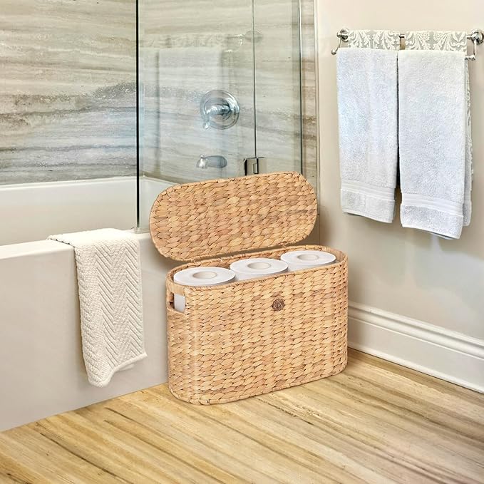 Toilet Papers Storage, Water Hyacinth Baskets with Lid, Water Hyacinth Toilets Paper Basket for Storage, Toilets Paper Holder Wicker Basket, Toilet Papers Organizer, Bathroom (with Lid Model 2)