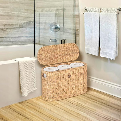 Toilet Papers Storage, Water Hyacinth Baskets with Lid, Water Hyacinth Toilets Paper Basket for Storage, Toilets Paper Holder Wicker Basket, Toilet Papers Organizer, Bathroom (with Lid Model 2)