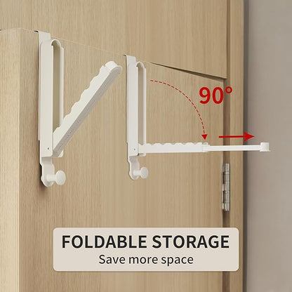 RFOUO Over The Door Hooks Hanger Fit Door up to 1 3/4" Optimal 2pc,Over The Door Hanger with Retractable Rod,Foldable Over The Door Drying Rack for Laundry Bathroom Bedroom (Milky White, 2 Pack)