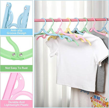 12 Pcs Travel Hangers Cruise Ship Essentials Foldable Portable Plastic Vacation Hangers Non Slip Clothes Drying Rack Travel Accessories for Hotel Dormitory School Laundry(Macaron Color)