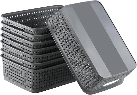 8 Pack Small Pantry Organization and Storage Bins - Household Organizers for Laundry Room, Bathrooms, Bedrooms, Kitchens, Cabinets, Countertops, Under Sink or On Shelves (Gray)
