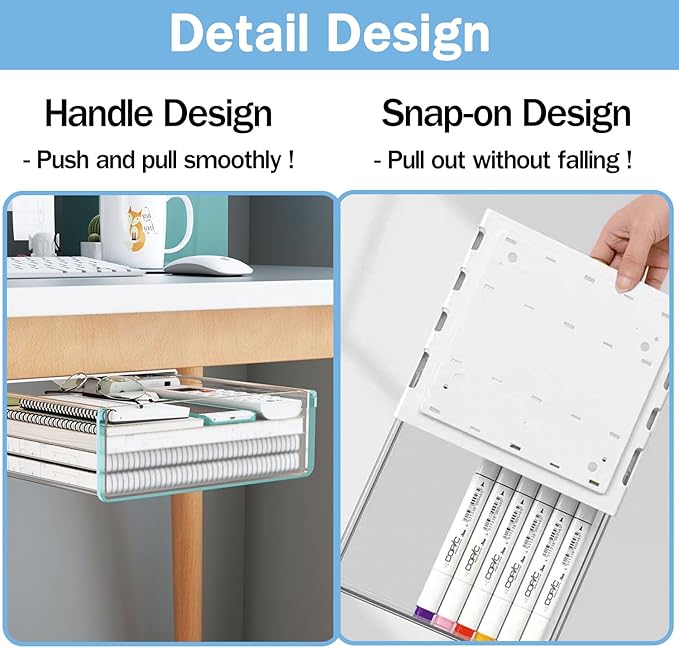 Large Under Desk Table Drawer Storage Organizer A4,Desk Accessories & Workspace Organizers,Hidden Self-Adhesive Under Table Pencil Tray Drawer for Office(Clear White)