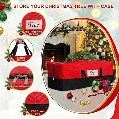 PLTCAT Christmas Tree Storage Bag Fits Up 10-12 Ft Tall Artificial Trees-Heavy Duty Holiday Storage Box Durable Reinforced H les Zipper Transparent Pocket- 600D Oxford Tree Storage Container Red