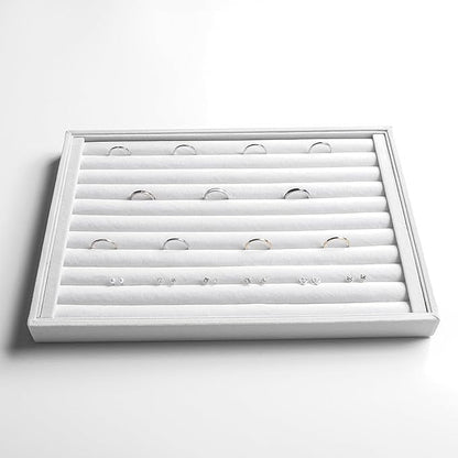 Frebeauty Stackable Velvet Jewelry Organizer Trays for Drawers Inserts Jewelry Storage Tray Display Case, Stud Earrings Bracelets Necklace Rings Accessories Trays for Women(Set of 4)(White)