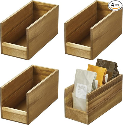 iDesign Acacia Wood Open-Front Pantry Bin for Kitchen Organization - Set of 4 - Natural