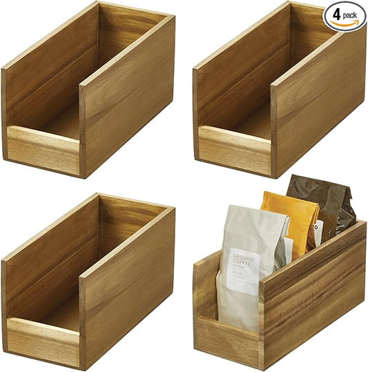 iDesign Acacia Wood Open-Front Pantry Bin for Kitchen Organization - Set of 4 - Natural