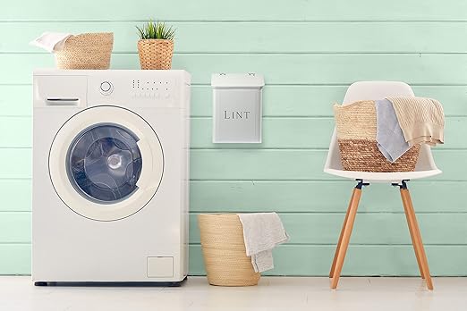 Magnetic Lint Bin for Laundry Room, 2.5L Space-Saving Laundry Trash Can, Wall Mounted or Freestanding Dryer Lint Holder, White Farmhouse Design