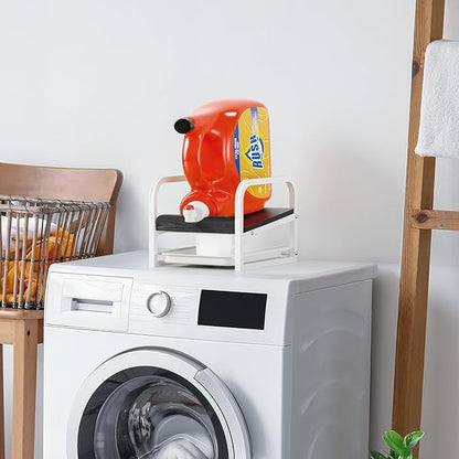 Laundry Detergent Holder Liquid Laundry Detergent Riser and Stand, Liquid Detergent Holder with Drip Tray for Laundry Room Organization (Tilted-Black Wood)