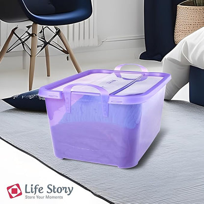 Life Story 12 Pack Light Duty Stackable Storage Bin, 55 Quart Home Organizer, Versatile Lightweight Locking Bins with Carrying Handles, Purple