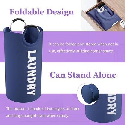 2Pack 95L Big Clothes Hamper for Family, Collapsible Laundry Baskets with Handles, Dirty Clothes Bin Stand Up Well, Toteable Laundry Bag for Bathroom, Travel, Grey/Navy Blue
