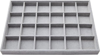 Juvale Velvet Jewelry Organizer Tray - Earring Tray Insert with 24 Compartments - Stackable Jewelry Drawer Organizer - Includes Bracelet Holder Slots - Gray, 14 x 10 in