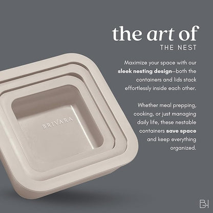 Ceramic Coated Glass Food Storage Container | No PTFE, PFOA, PFAS, and BPA | Reusable Non Toxic Meal Prep Container with Glass Lid | Easy To Store | 5 Cup Square [Crema]