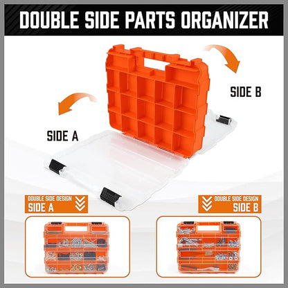 HORUSDY 2-Pack Double Side Parts Organizers, 34-Compartments Tool Box with Removable Dividers, Small Hardware Storage Case for Screws, Bolts, Nuts, Nails, DIY, Crafts, Fishing Gear & Small Parts