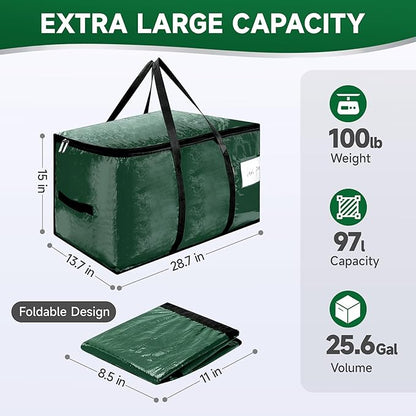 CONGREGATE 8-Pack 97L Extra Large Moving Bags with Zippers and Handles, Heavy-Duty Storage Hand-held Moving Boxes, Space-Saving, Dark Green