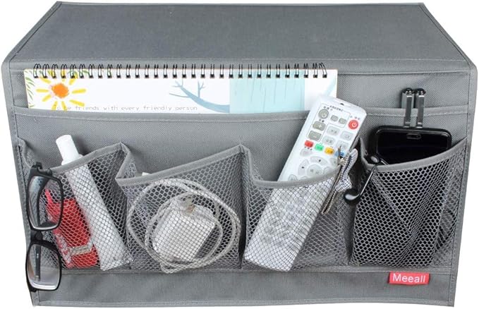 Meeall Bedside Storage Organizer with 6 Pockets, Bedside Caddy, Table Cabinet Storage Organizer, TV Remote Control, Phones, Magazines, Tablets, Accessories, Gray