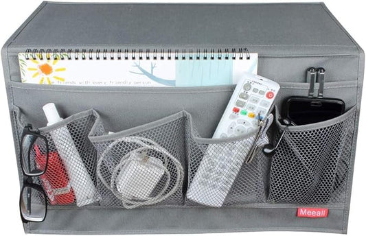 Meeall Bedside Storage Organizer with 6 Pockets, Bedside Caddy, Table Cabinet Storage Organizer, TV Remote Control, Phones, Magazines, Tablets, Accessories, Gray