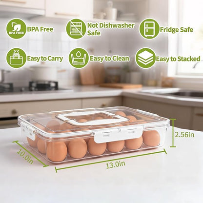 Deviled Egg Containers with Lid, 2 Pack Thick Clear Plastic Deviled Carrier with Handle Storage 48 Eggs, Stackable Egg Holder Portable Tray Platter for Fridge, Travel, Party-White