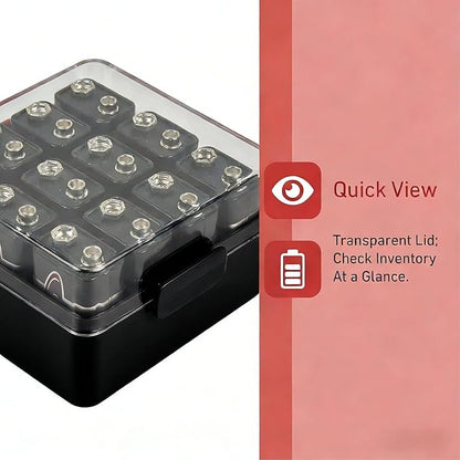 ALCYON 9V Battery Organizer Storage Case, Battery Vault Box Container for 12pcs 9V Batteries, Plastic Clear Protective Battery Holder for Travelling/Home/Office (Box Only, Black)