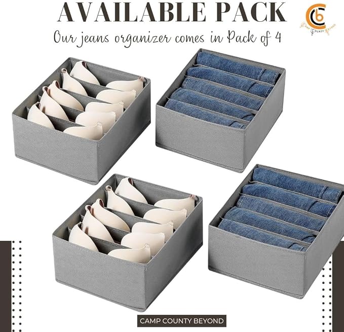 Foldable Wardrobe Clothes Organizer Storage Boxes - Set with 5 Grids- Fabric Shelf Dividers, Small Size Organizer with PPE Sheets, Stackable Clothing Box for Jeans,Pants, Sweaters,T-Shirts (Pack of 4)