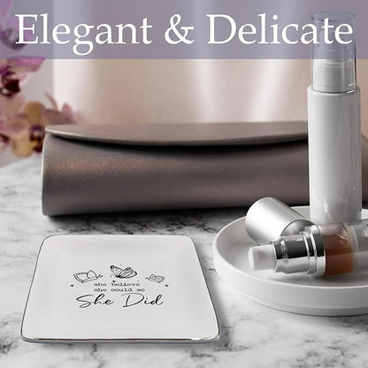 JRTW College Graduation Gifts Jewelry Tray, Inspirational Congratulations Gifts Ceramic Jewelry Dish Tray for Rings & Earring for Women, She Believed She Could So Did Ring Trinket Dish for Women