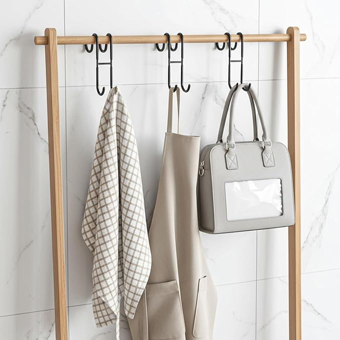 PercyEffie 2Pcs Over The Door Towel Hook Door Hanger Hook s Frameless Drilling-Free Hanger, Double Side Towel Hooks Black Stainless Steel Shower Doors Hooks for Bathrooms, Squeegee,Towels,Loofah