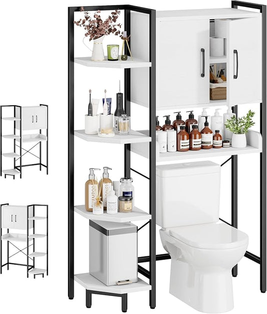 Roxibelt K2 Heavy Duty 7-Tier Over The Toilet Storage Cabinet（With Magnetic Doors & Adjustable Feet）Freestanding Above Toilet Shelf，Space Saver Bathroom Organizer 9.3"D x 31.5"W x 67.2"H，Beige White