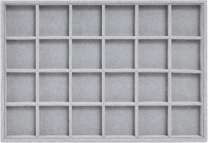 Juvale Velvet Jewelry Organizer Tray - Earring Tray Insert with 24 Compartments - Stackable Jewelry Drawer Organizer - Includes Bracelet Holder Slots - Gray, 14 x 10 in