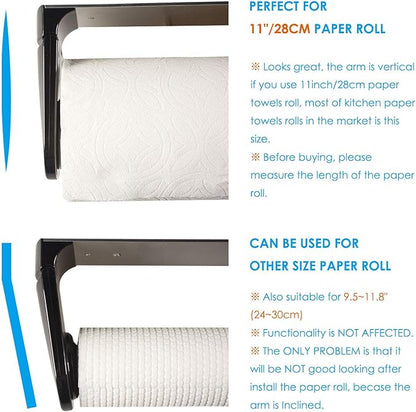 simpletome ONE Hand Tear Paper Towel Holder Under Cabinet Adhesive or Drilling Installation Aluminum Alloy + ABS (Black)