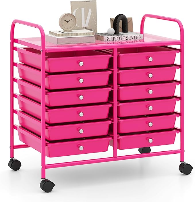 MAT EXPERT 12-Drawer Rolling Storage Cart, Mobile Utility Cart on Wheels, Removable Storage Drawers for Home, Study, Office, School,Paper Organizer