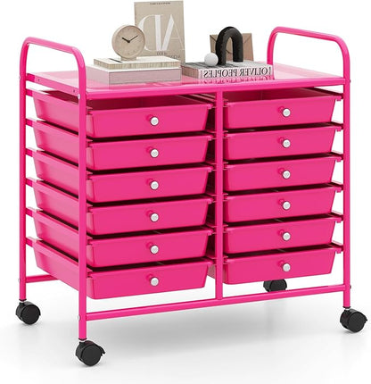 MAT EXPERT 12-Drawer Rolling Storage Cart, Mobile Utility Cart on Wheels, Removable Storage Drawers for Home, Study, Office, School,Paper Organizer